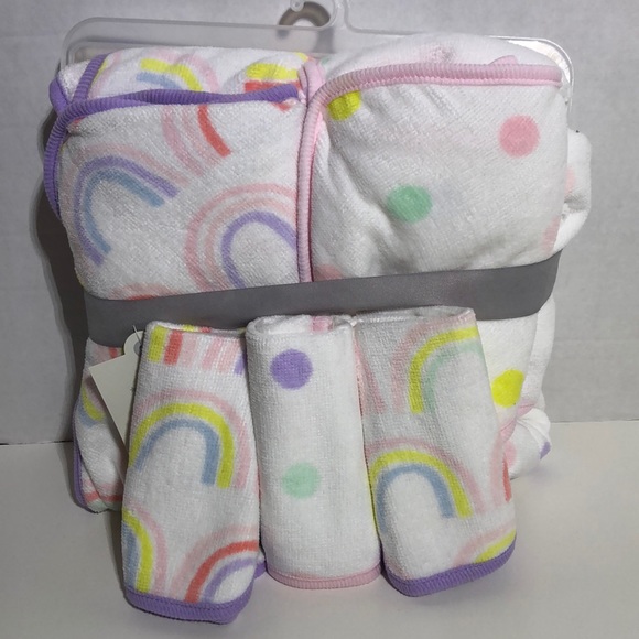 cloud island Bath Baby Girls Hooded Towel And Washcloth Set Poshmark